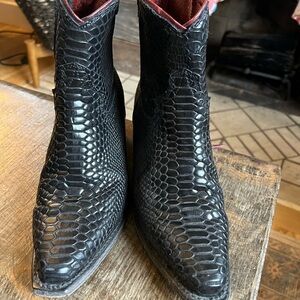 Freebird by Steven Black Embossed Snakeskin Ankle Booties